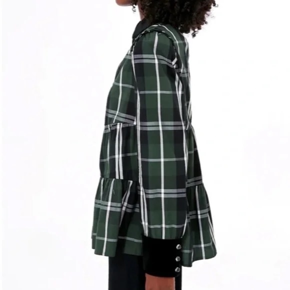 Tuckernuck Green and Black Plaid V-Neck Blouse - Picture 3 of 11